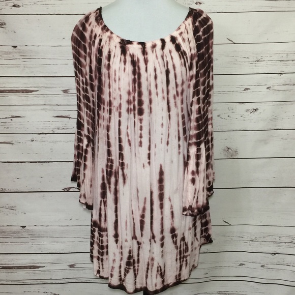 Indian Tropical Tops - Tye Dye Blush and Brown Boho Blouse